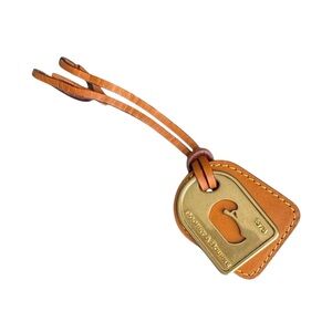 Dooney & Bourke Gold and Brown Bag Tag metal leather keyfob 1975 purse handbag